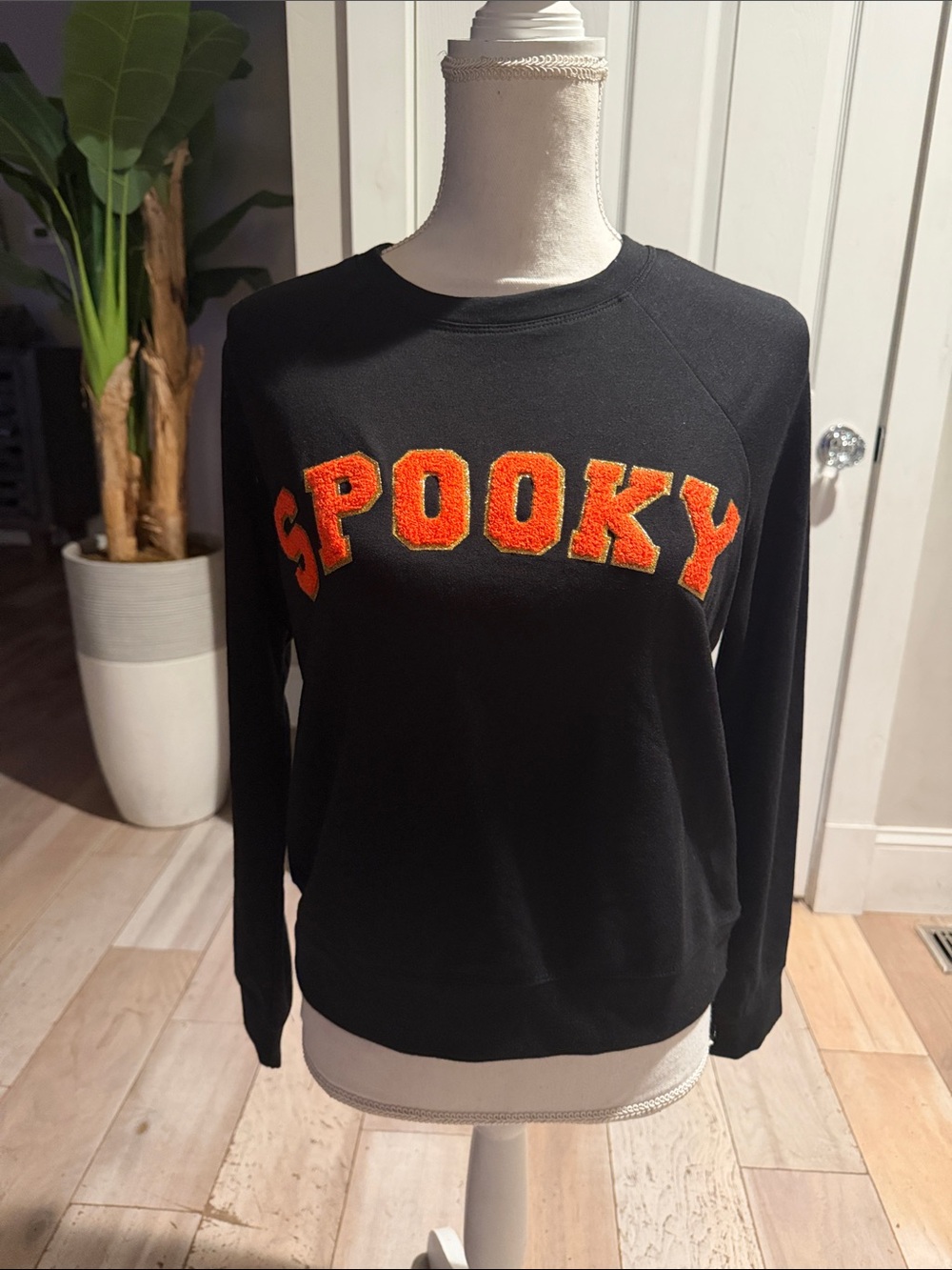 Philosophy Black Crewneck Sweatshirt with Orange 'SPOOKY' Chenille Letters
